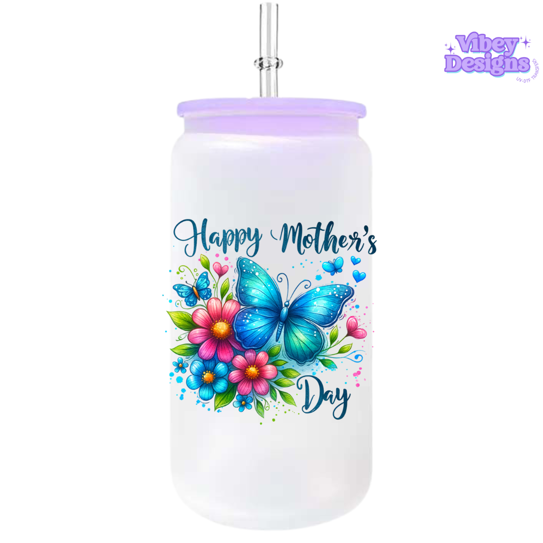 Uv Dtf Wrap For 16oz Libbey Glass - Mothers Day Blue