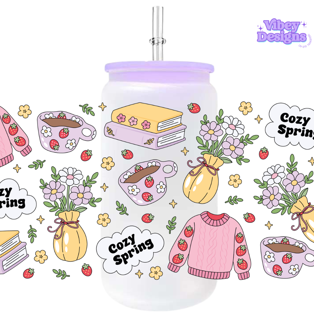 Uv Dtf Wrap For 16oz Libbey Glass - #QT56 Cozy Spring