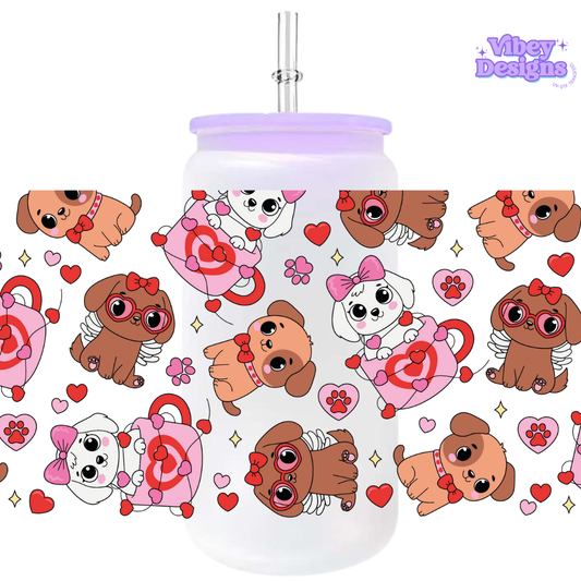 Uv DTF Wrap for 16oz Libbey Glass - Valentine Dogs