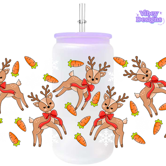 Uv Dtf Wrap For 16oz Libbey Glass - Reindeer Carrots