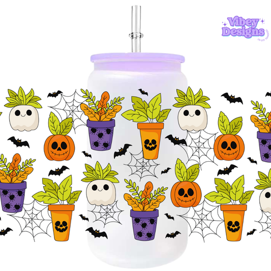 Uv Dtf Wrap For 16oz Libbey Glass - Spooky Plants