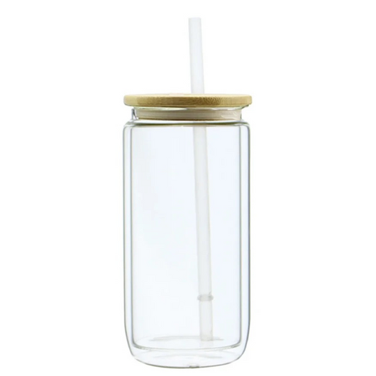 GLASS Snowglobe 16oz Libbey Glass with Bamboo Lid