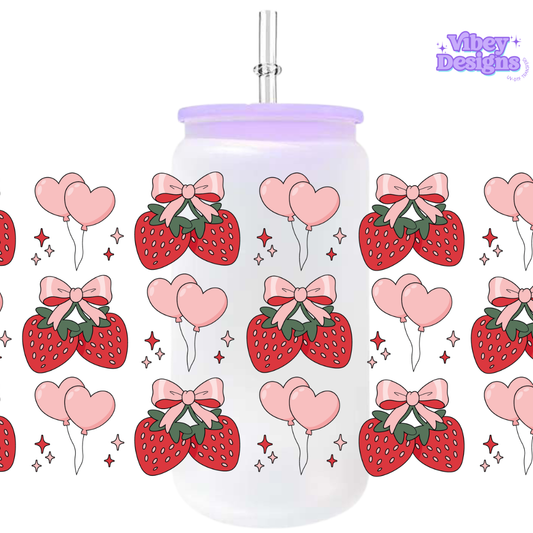 Uv Dtf Wrap For 16oz Libbey Glass - #VAL41 Strawberries and Balloons