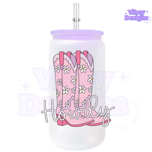 RTS UV-DTF Transfer for Bottle, Glass, Mug, Diary - Howdy Pink Boots