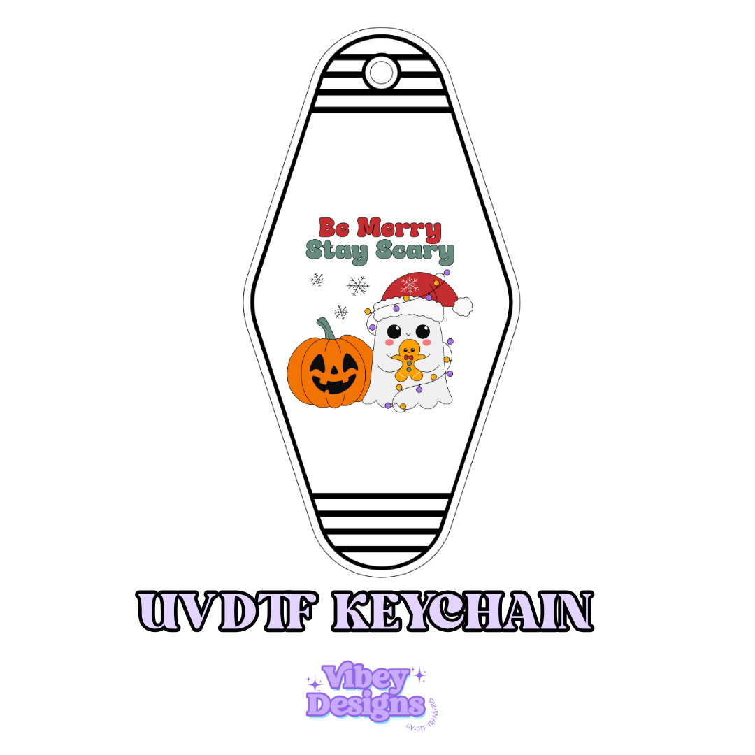 RTS Motel Keychain | Shot glass Decal - Be merry stay scary