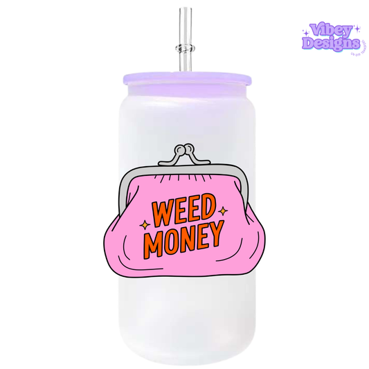 UV-DTF Transfer for Bottle, Glass, Mug, Diary - Weed Money Pink