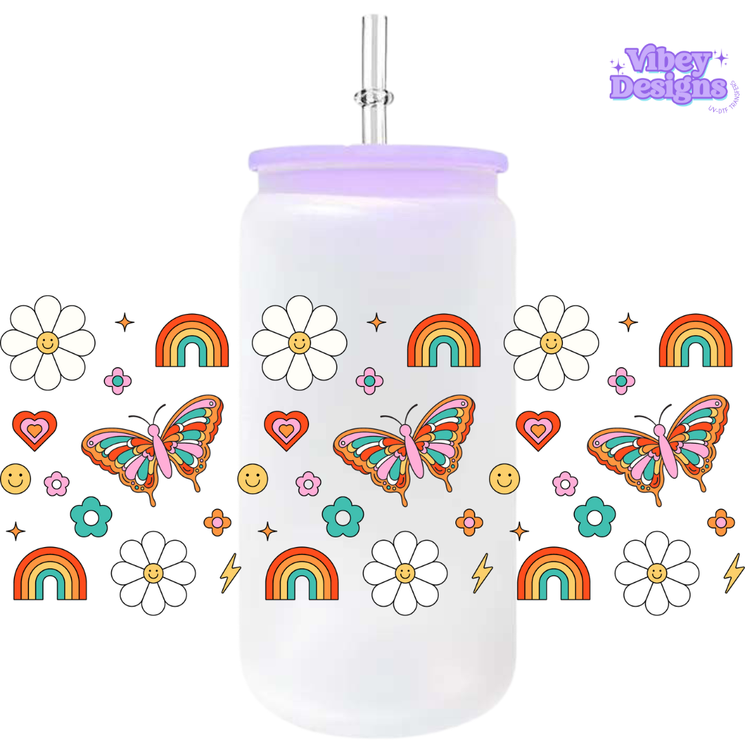 Uv Dtf Wrap For 16oz Libbey Glass - Groovy Moth (Colorful)