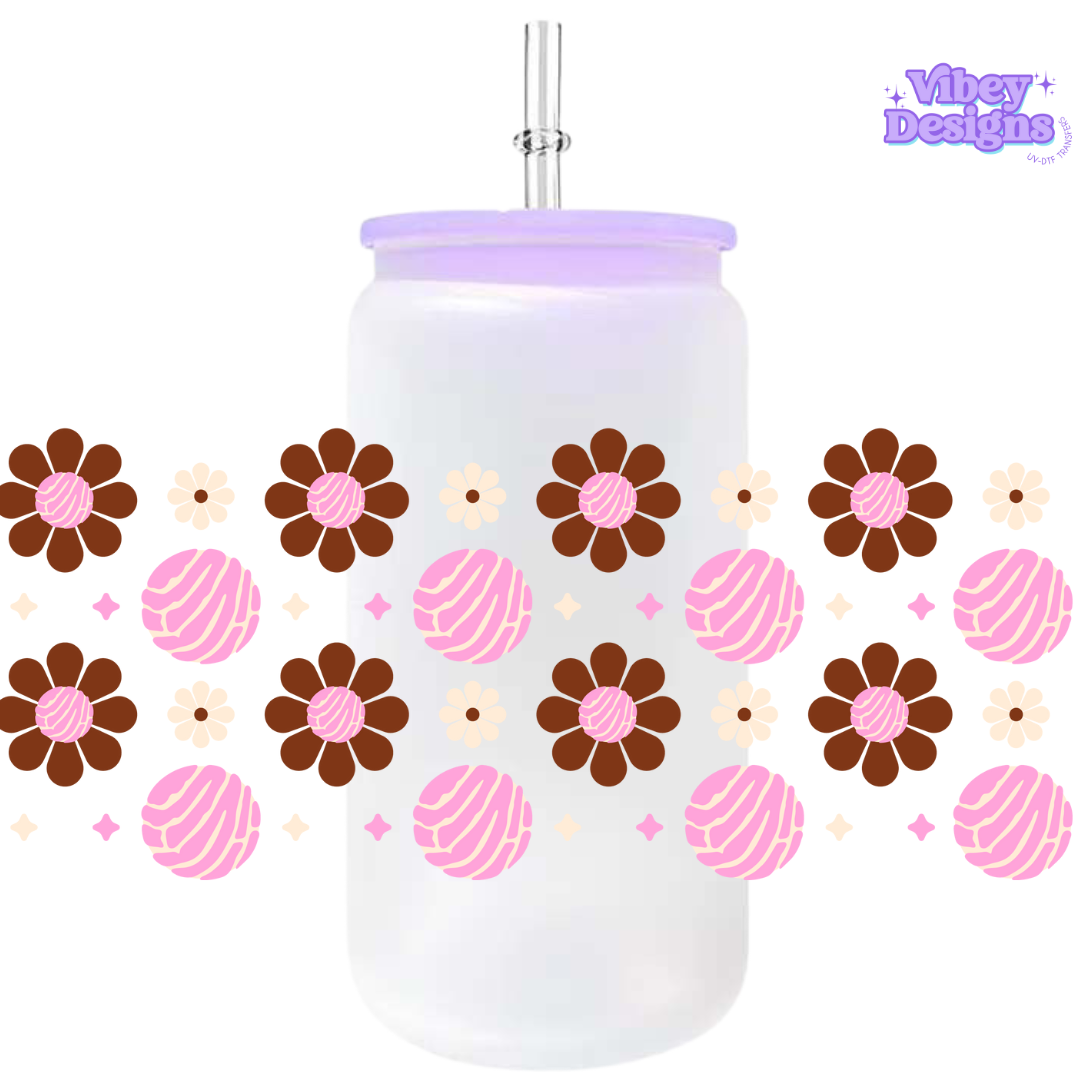 Uv Dtf Wrap For 16oz Libbey Glass - Concha Flowers