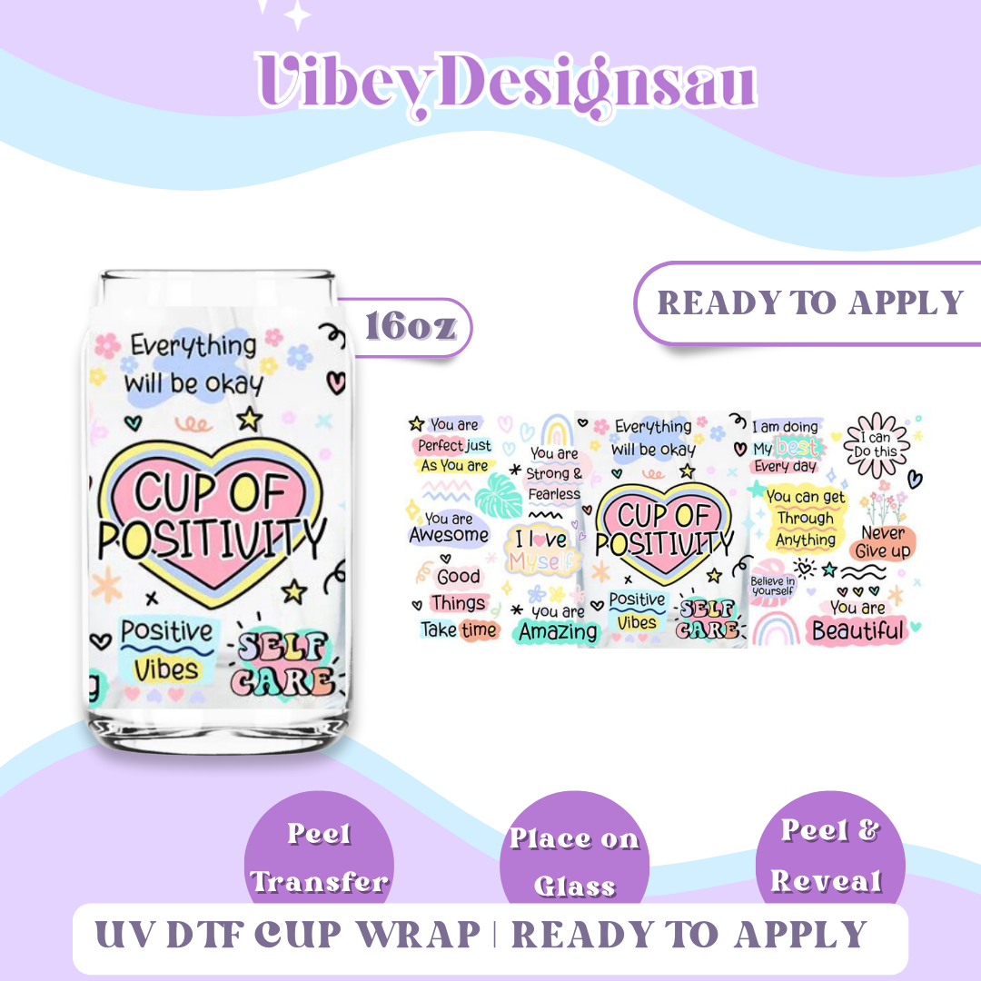 Uv Dtf Wrap For 16oz Libbey Glass - Cup of Positivity