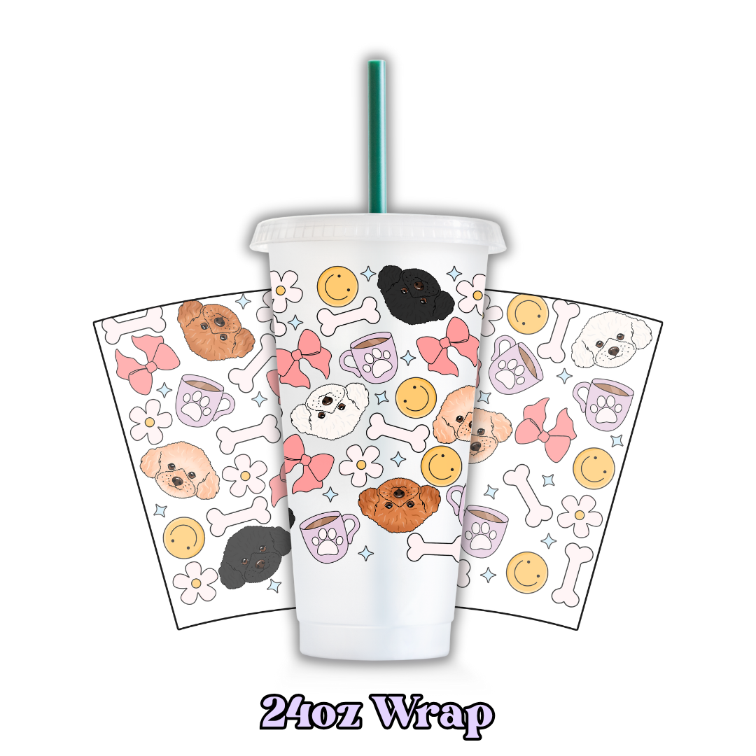 Uv Dtf Wrap For 24oz Cold Cup - Doggos & Bows