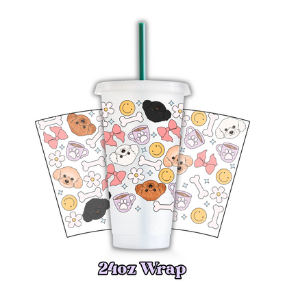 Uv Dtf Wrap For 24oz Cold Cup - Doggos & Bows