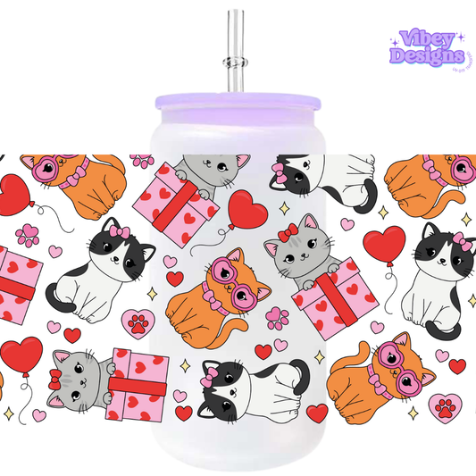 Uv DTF Wrap 16oz Libbey Glass - Valentine Cats