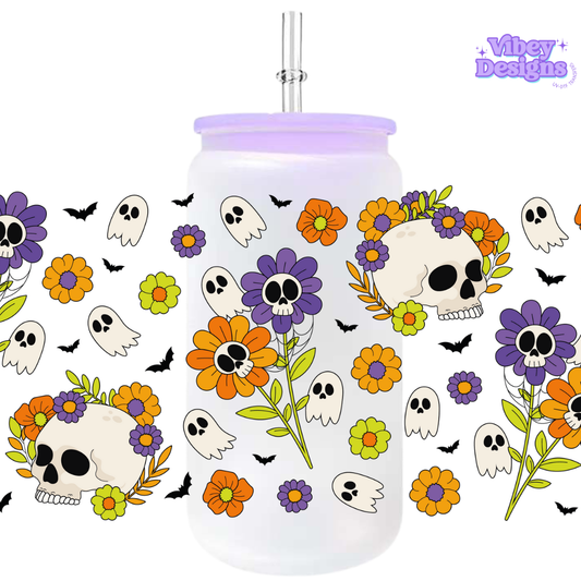 Uv Dtf Wrap For 16oz Libbey Glass - Spooky Flowers