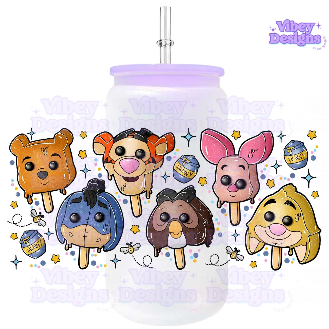 Uv Dtf Wrap For 16oz Libbey Glass - Bear friends Pops