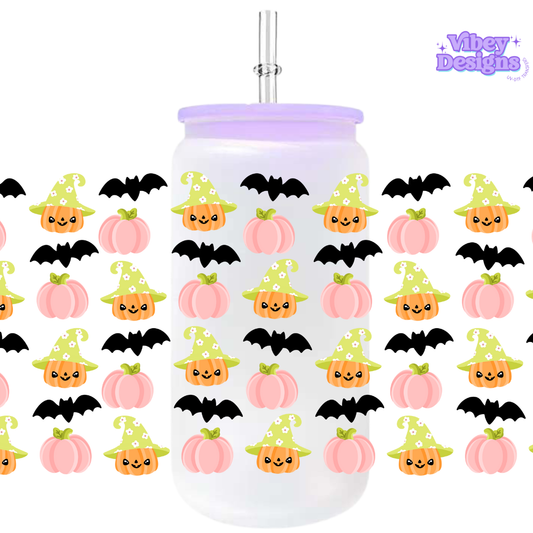 Uv Dtf Wrap For 16oz Libbey Glass - Cute Bat Fall