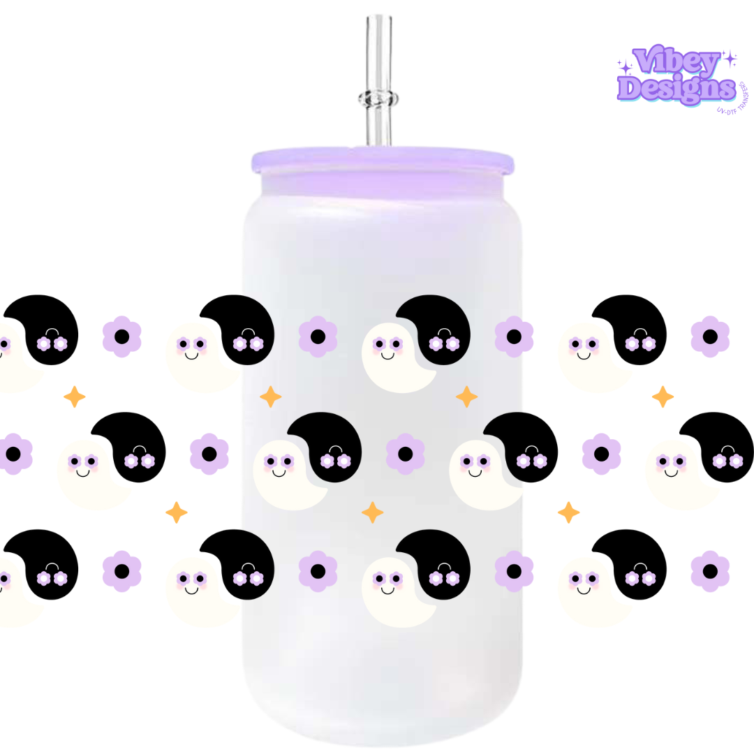 Uv Dtf Wrap For 16oz Libbey Glass - Ying Yang Ghosties