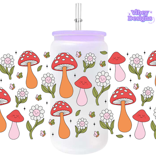 Uv Dtf Wrap For 16oz Libbey Glass - #F197 Mushrooms & Flowers