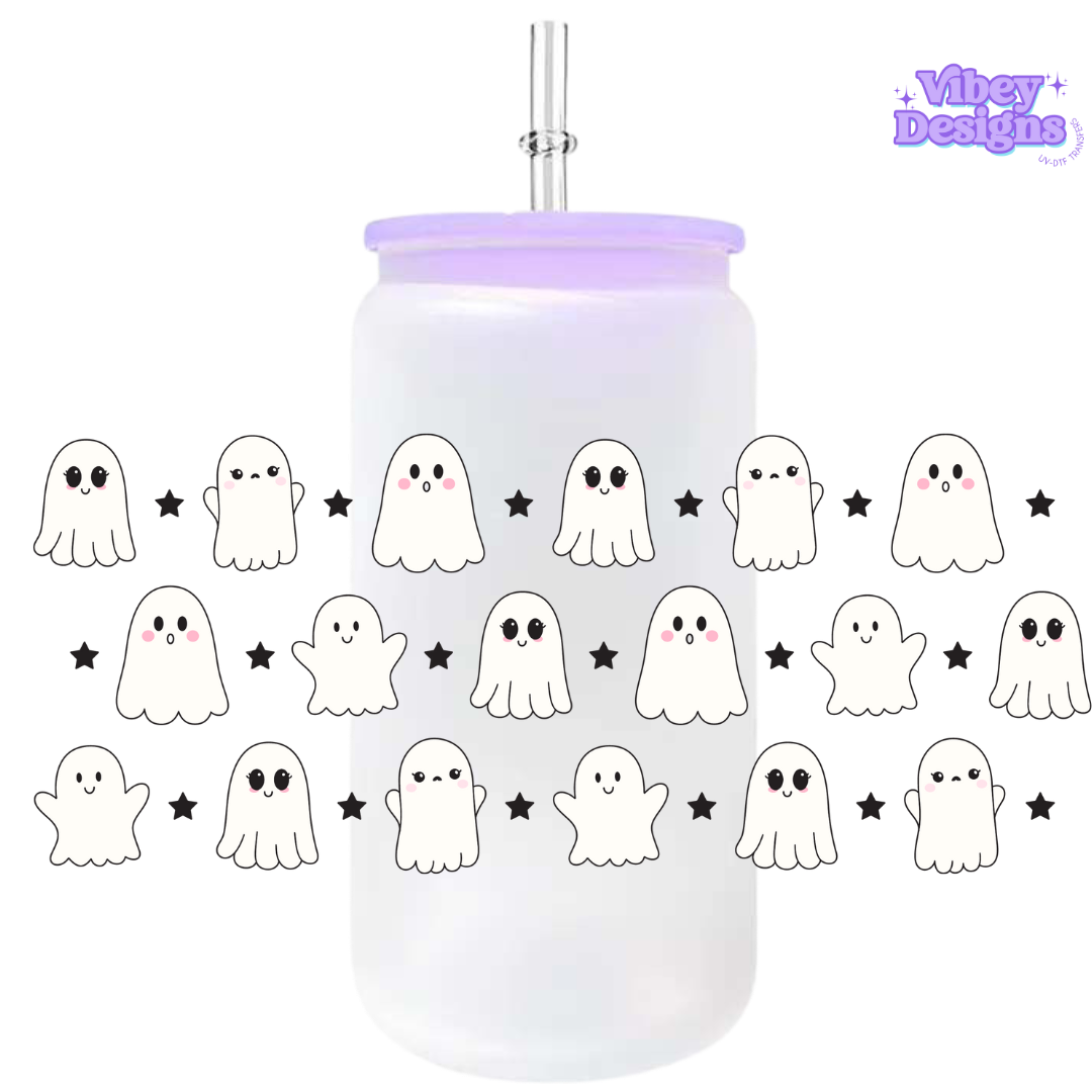 Uv Dtf Wrap For 16oz Libbey Glass - Cute Ghosts