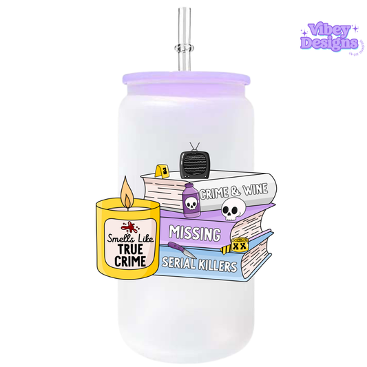 UV-DTF Transfer for Bottle, Glass, Mug, Diary - Smells like true crime stack