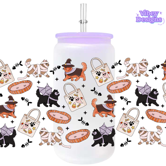 Uv Dtf Wrap For 16oz Libbey Glass - Halloween Cat