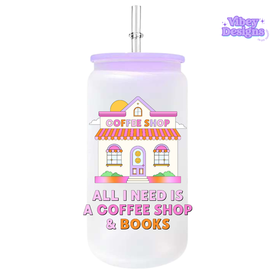 UV-DTF Transfer for Bottle, Glass, Mug, Diary - All i need is a coffee shop and books