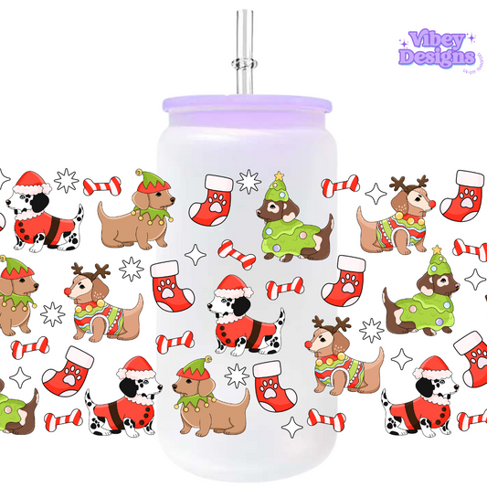 Uv Dtf Wrap For 16oz Libbey Glass - Christmas Pups