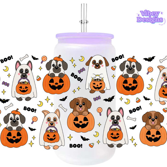 Uv Dtf Wrap For 16oz Libbey Glass - Spooky Dogs