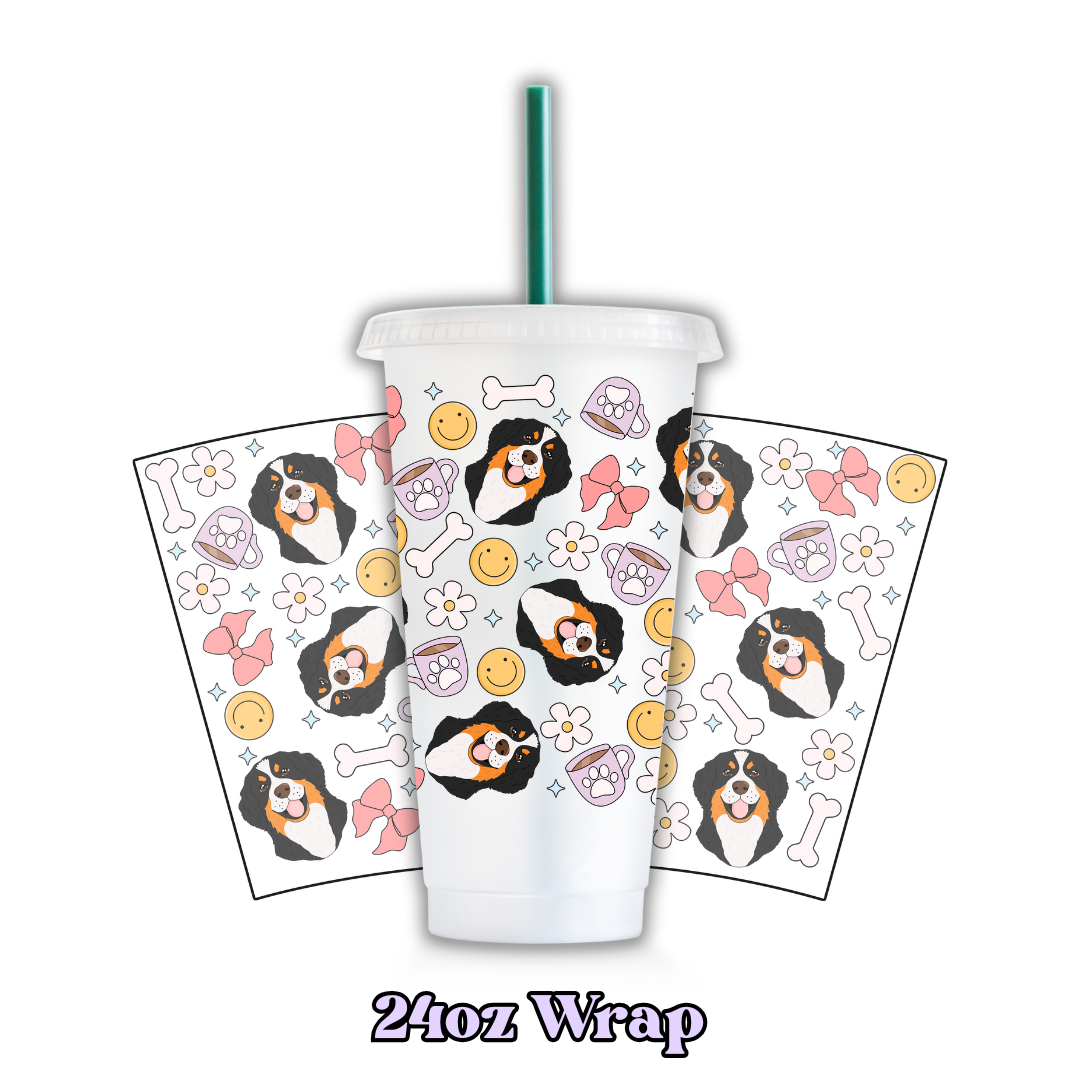 Uv Dtf Wrap For 24oz Cold Cup - Doggos & Bows