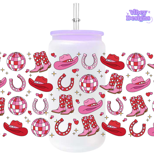 Uv DTF Wrap for 16oz Libbey Glass - Valentine Cowgirl