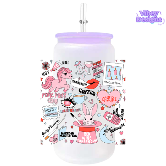 UV-DTF Transfer for Bottle, Glass, Mug, Diary - Pink Pony Club