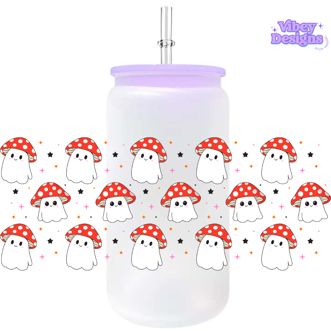 Uv Dtf Wrap For 16oz Libbey Glass - Cute Mushies Red