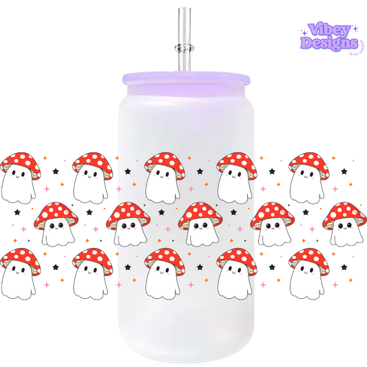 Uv Dtf Wrap For 16oz Libbey Glass - Cute Mushies Red