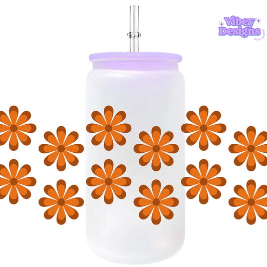 Uv Dtf Wrap For 16oz Libbey Glass - Retro Sunflowers Orange