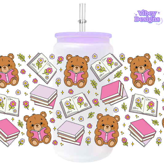Uv Dtf Wrap For 16oz Libbey Glass - Bookish Teddy