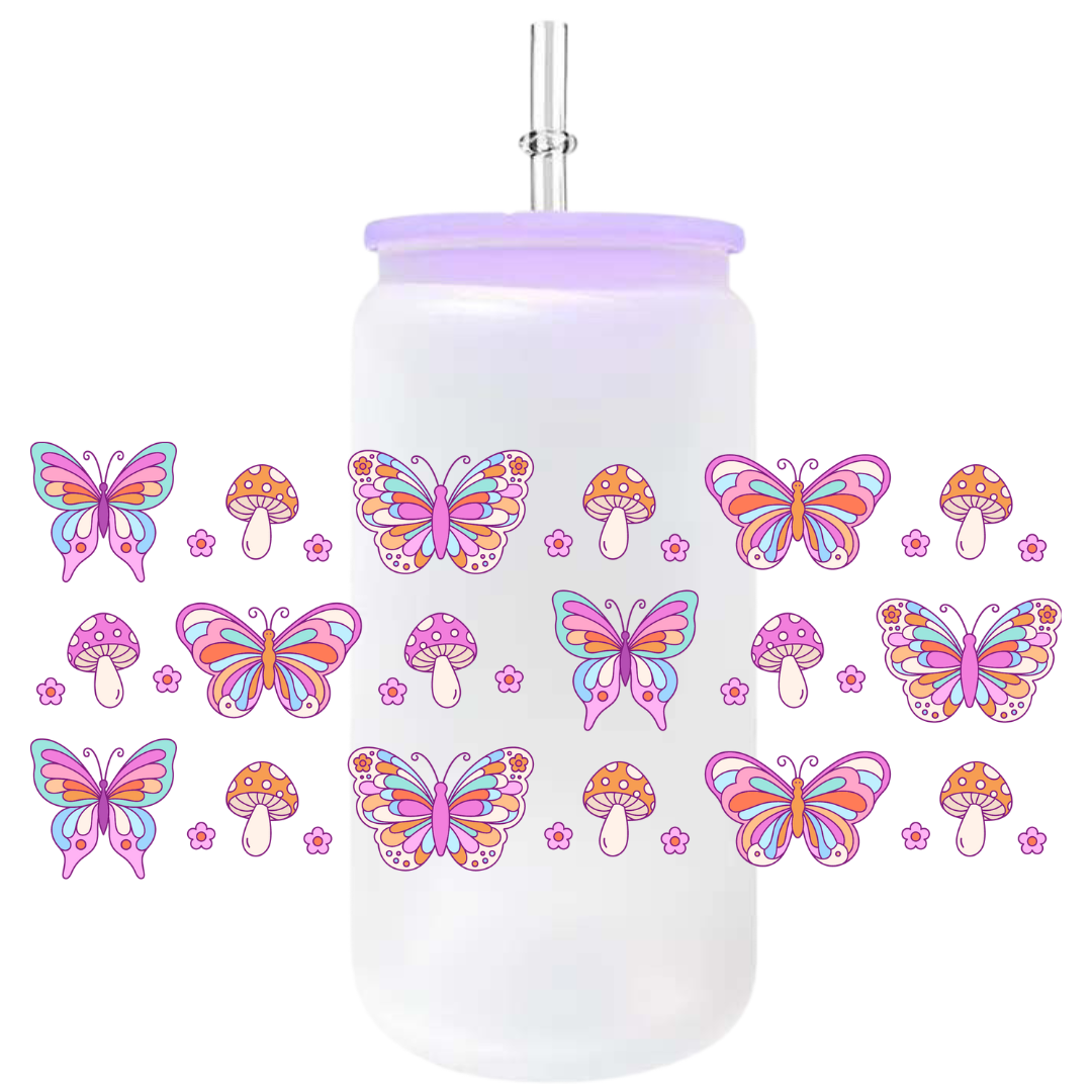 Uv Dtf Wrap For 16oz Libbey Glass - Cute Butterlies