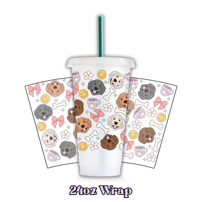 Uv Dtf Wrap For 24oz Cold Cup - Doggos & Bows