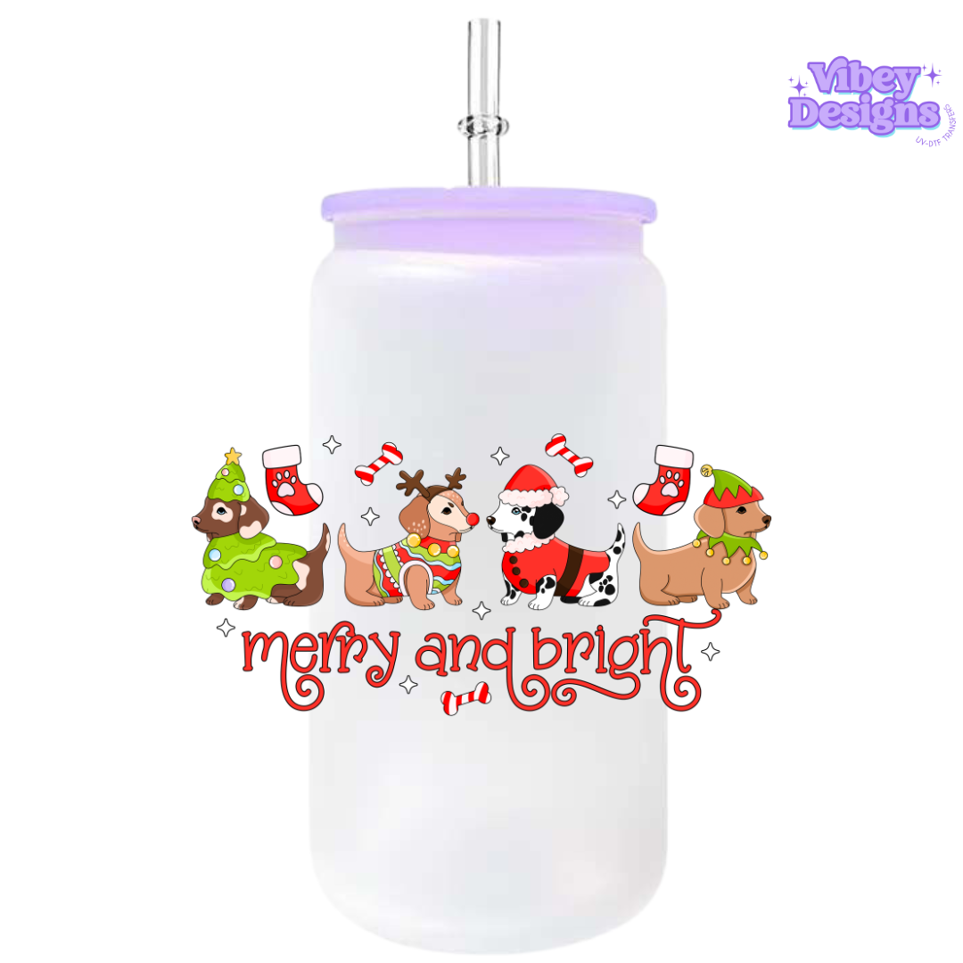 UV-DTF Transfer for Bottle, Glass, Mug, Diary - Merry & Bright Doggos