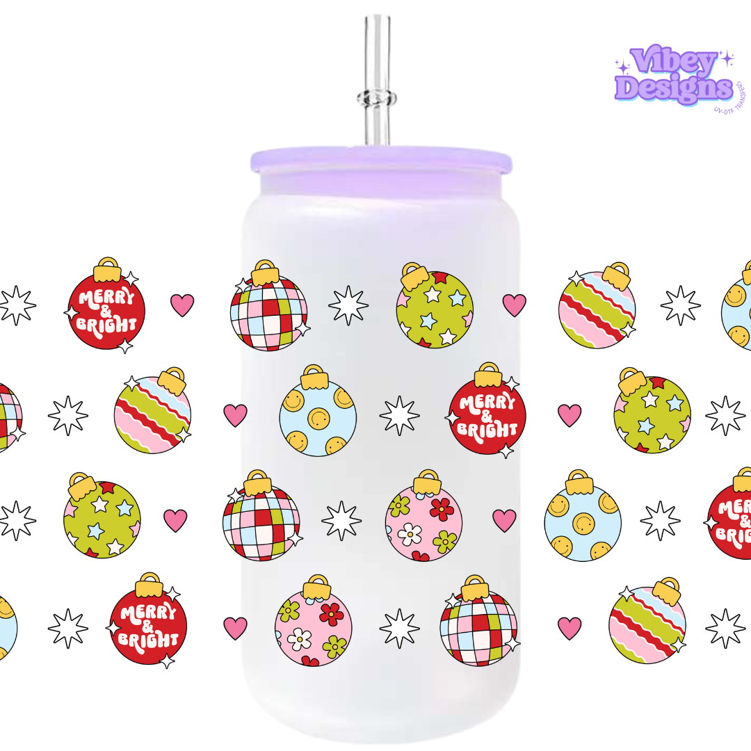 Uv Dtf Wrap For 16oz Libbey Glass - Festive Baubles