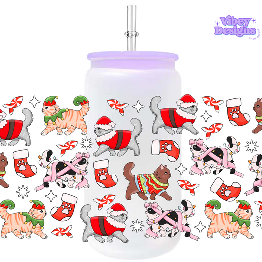 Uv Dtf Wrap For 16oz Libbey Glass - Christmas Kitties