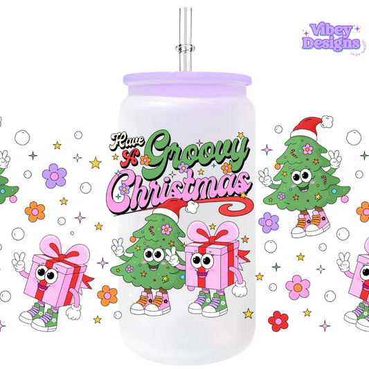 Uv Dtf Wrap For 16oz Libbey Glass - Groovy Christmas