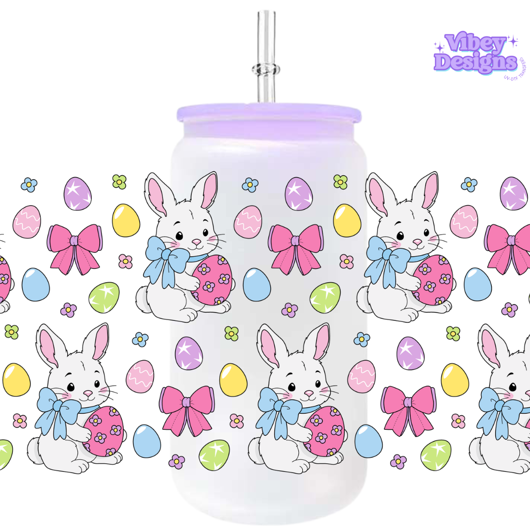 Uv Dtf Wrap For 16oz Libbey Glass - #EC05 Bunny and Eggs