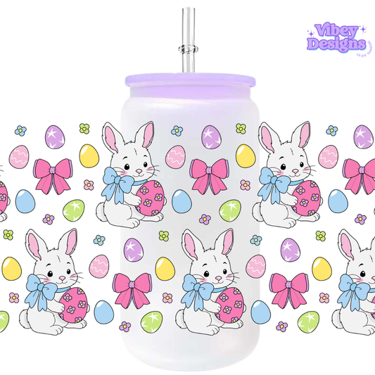Uv Dtf Wrap For 16oz Libbey Glass - #EC05 Bunny and Eggs