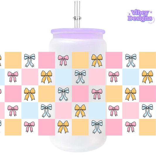 Uv Dtf Wrap For 16oz Libbey Glass - Pastel Checker Bows
