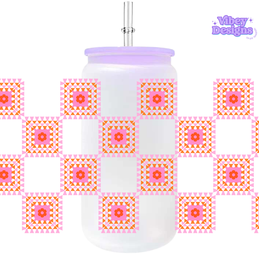 Uv Dtf Wrap For 16oz Libbey Glass - Crochet Squares Orange