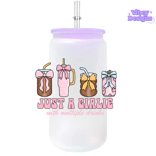 UV-DTF Transfer for Bottle, Glass, Mug, Diary - Just a Girlie With Multiple Drinks