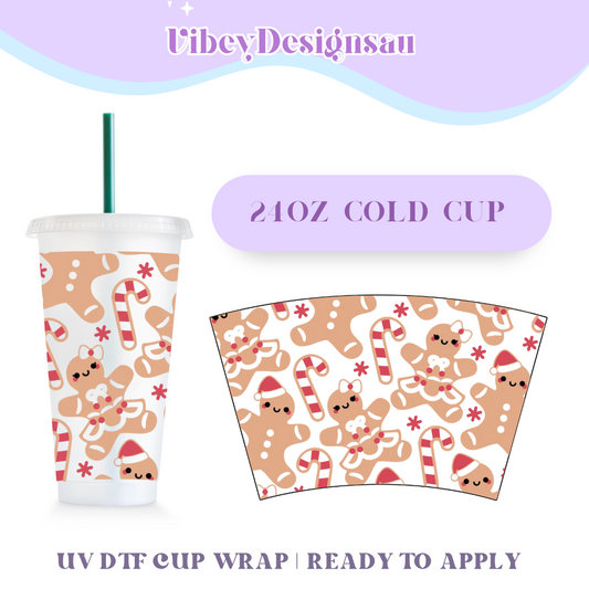 24oz Cold Cup Uv Dtf Wrap - Gingerbread Men