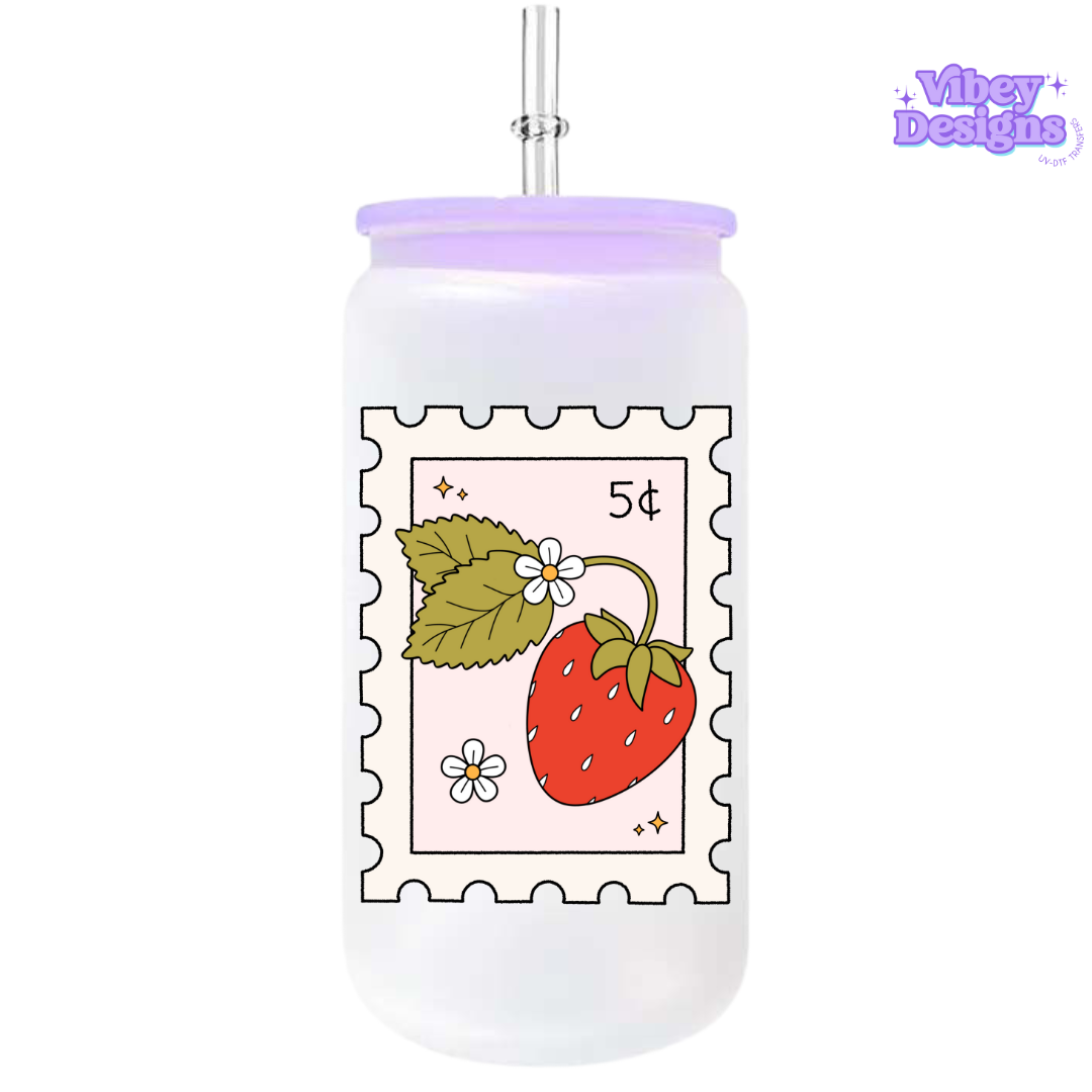 UV-DTF Transfer for Bottle, Glass, Mug, Diary - Strawberry Stamp