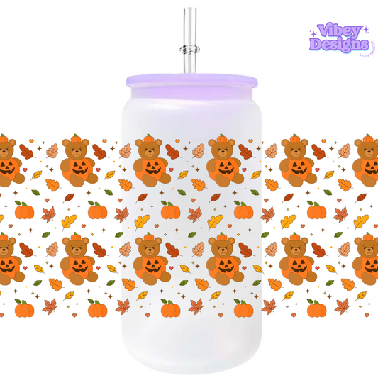 Uv Dtf Wrap For 16oz Libbey Glass - Pumpkin Bear