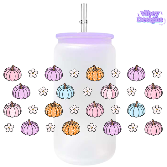 Uv Dtf Wrap For 16oz Libbey Glass - Cute Pumpkin Pattern