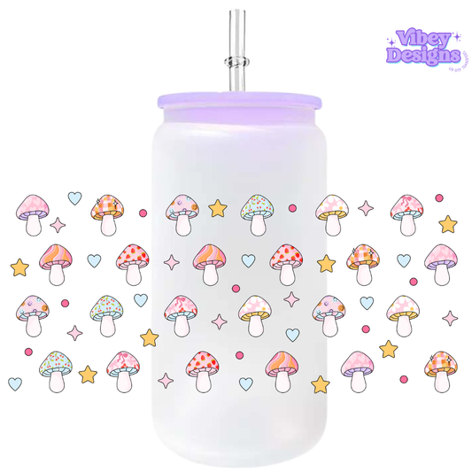 Uv Dtf Wrap For 16oz Libbey Glass - Mushroom Groovy Patterns